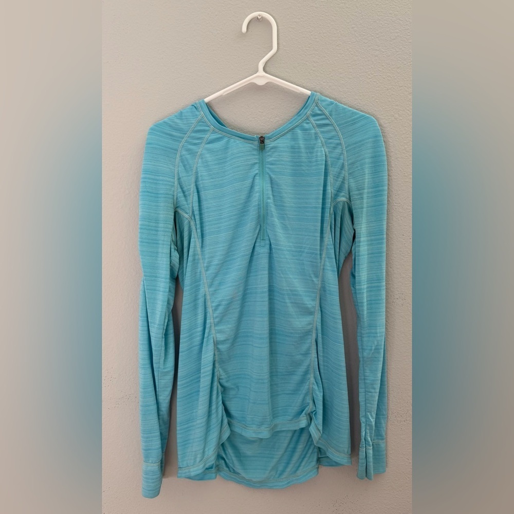 Athleta Blue Long Sleeve Workout Top Colorful Athleisure- Size L
